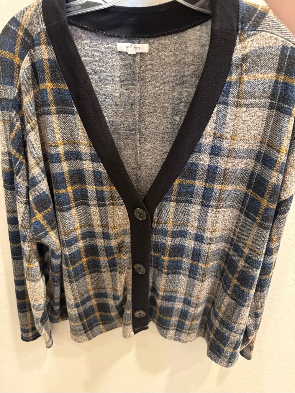 Maurices Plaid V-Neck Cardigan - Blue, Gray & Tan